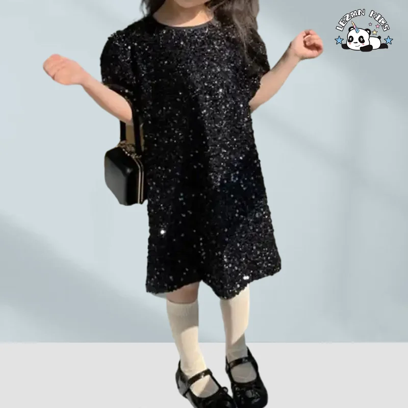 LEZONKIDS - 2024 ODM OEM Spring Summer Kids Birthday Party Dress Teen Girl Sequin Dress for 3 to 12T Girls